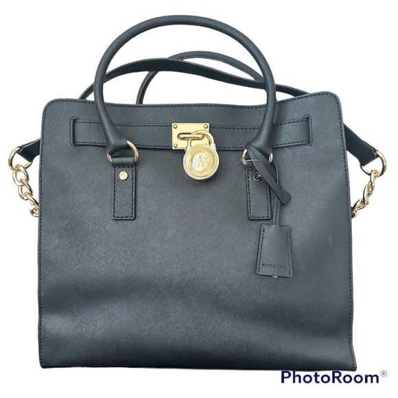 New Michael Kors Hamilton Black Large Saffiano Leather Tote - Picture 1 of 16
